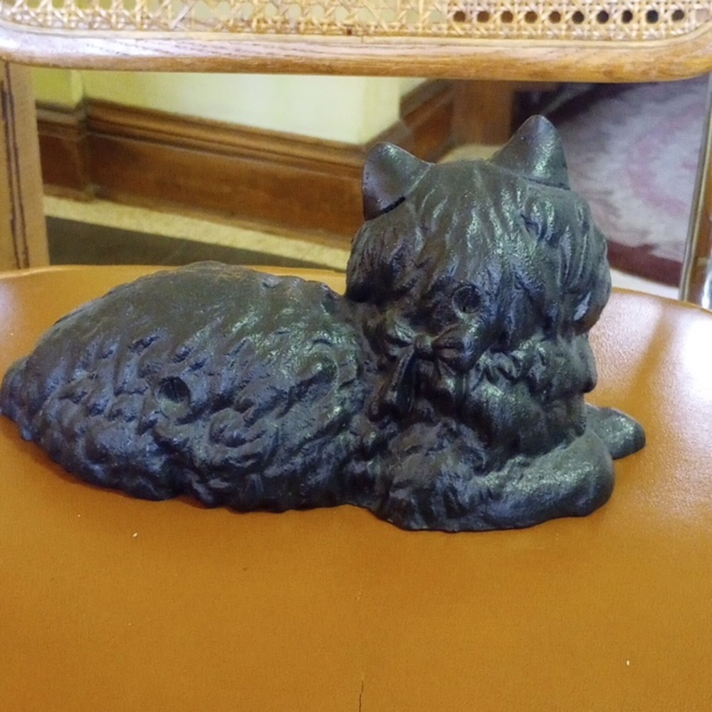 Hubley 1248 Vintage Cast Iron Fireside Black Cat Decor w/ Green Eyes - Picture 3 of 8